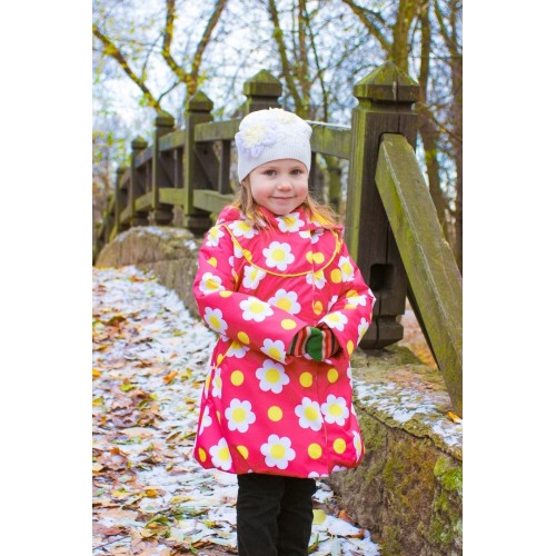 Детское Демисезонное Пальто Ассоль расцветка Ромашки Малина