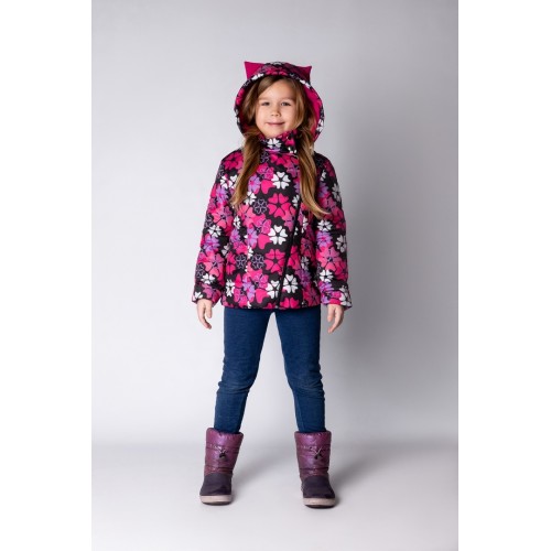 Детская Демисезонная Куртка с ушками на капюшоне Расцветка Цикламен