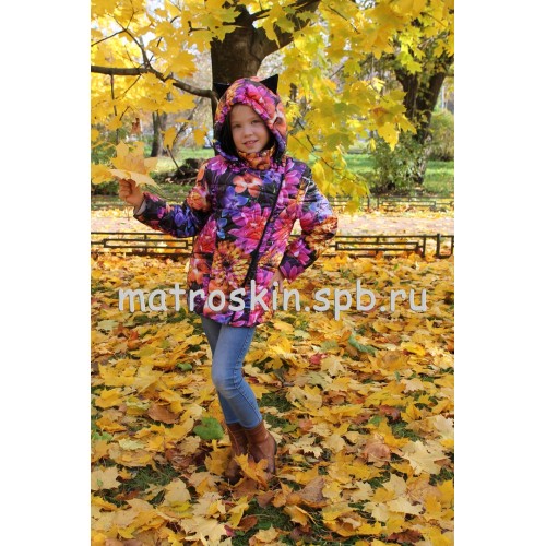 Детская Демисезонная Куртка с ушками на капюшоне Расцветка Цветы