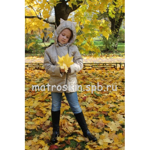 Детская Демисезонная Куртка с ушками на капюшоне Расцветка Белое Золото