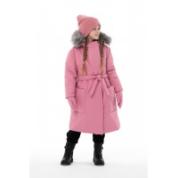 Зимнее пальто Wind расцветка пудра, в комплекте краги и шапка